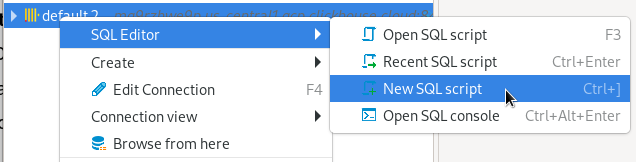 Открытие редактора SQL
