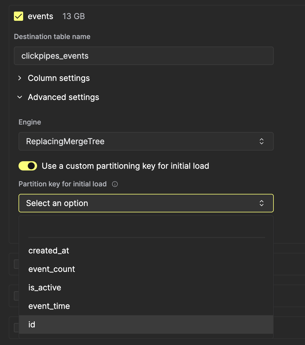 Столбец ключа партиции